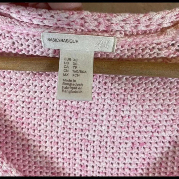 Women’s H&M BASIC Pink SWEATER loose knit summer coastal V-neck long sleeve XS - Picture 3 of 5